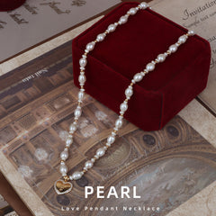 Natural Freshwater Pearl Heart Pendant Necklace Pearl 5-6 mm