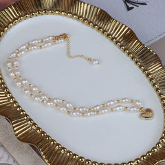 Natural Freshwater Pearl Heart Pendant Necklace Pearl 5-6 mm