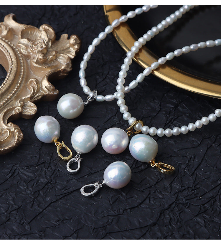 12-13mm White High Luster Edison Pearl Pendant with S925 Silver Enhancer Clasp (1 Pc) for DIY Jewelry Making